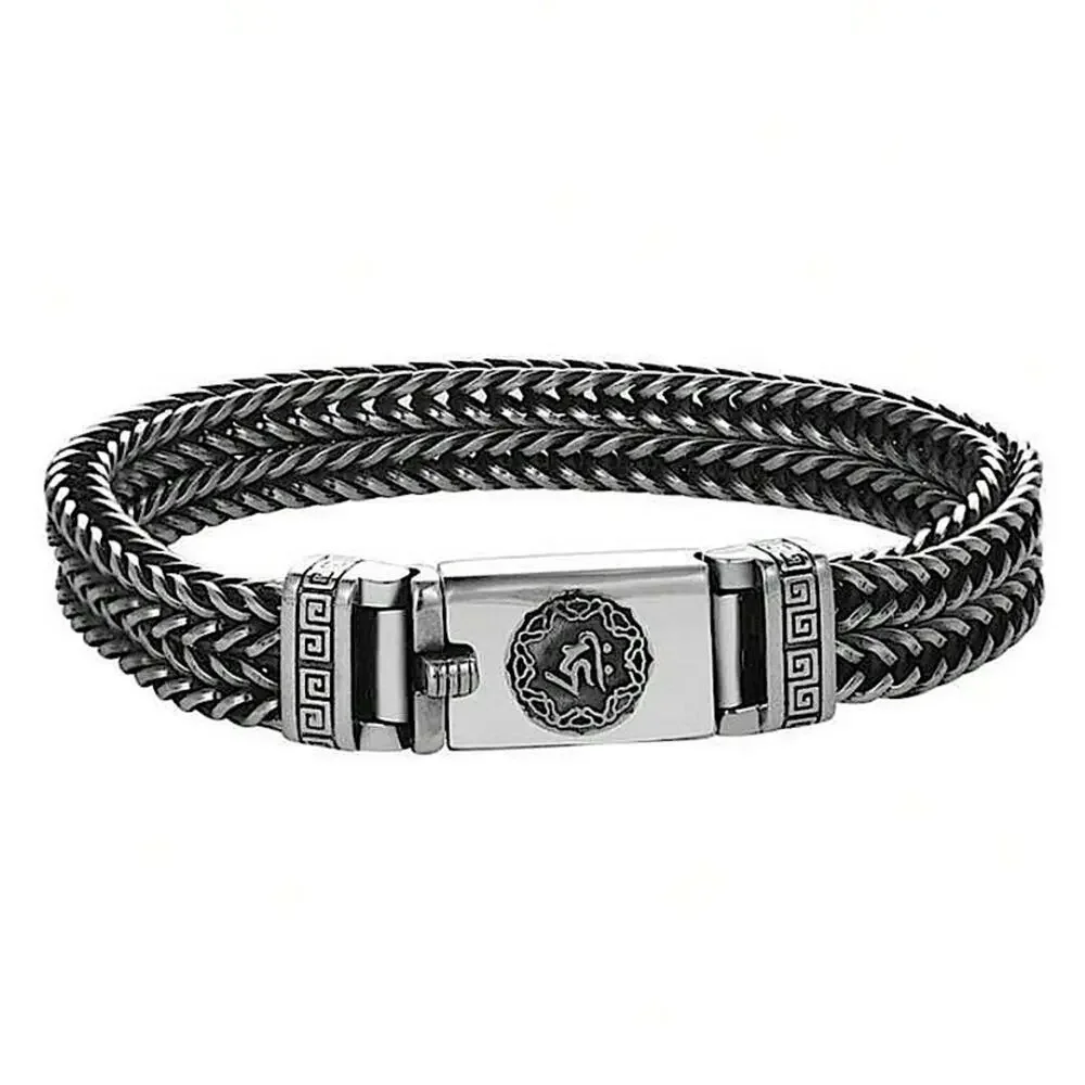 Stainless Steel Chain Link Bracelet, Mantra, Curb Hand Woven Fashion Jewelry